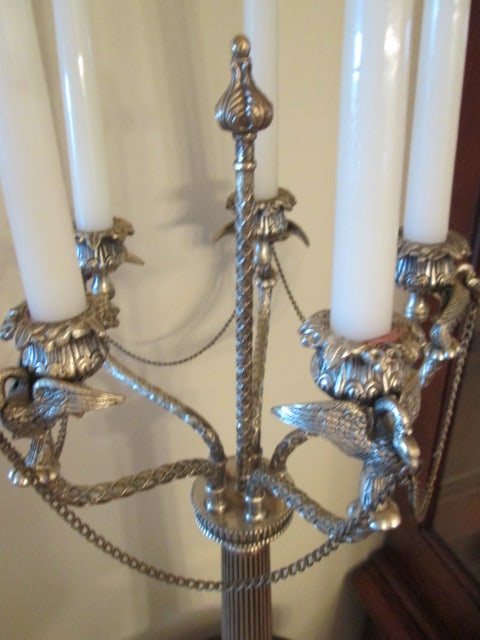 The Bombay Co. Neoclassical Regency Revival Style Silver Tone Swan 5 Arm Candelabras - 4