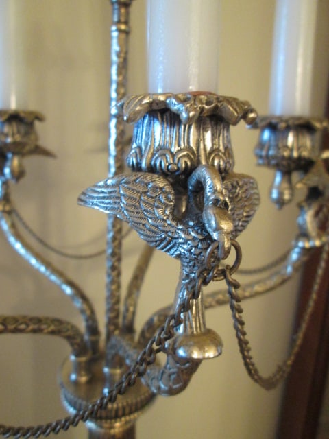 The Bombay Co. Neoclassical Regency Revival Style Silver Tone Swan 5 Arm Candelabras - 5