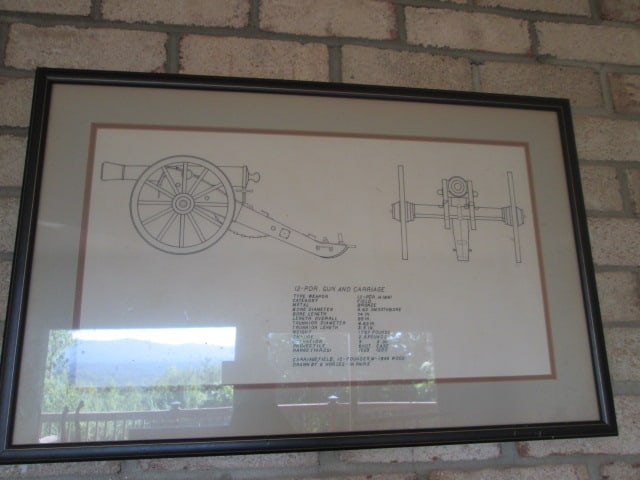 Framed and Matted "12-PDR. Gun and Carriage" Schematic Drawing: 28 1/2" x 18"