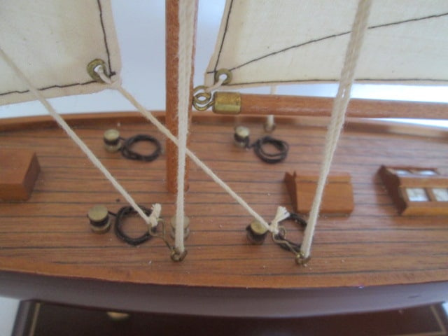 Handpainted Wooden Sailboat Scaled Model on Wood Stand - 3