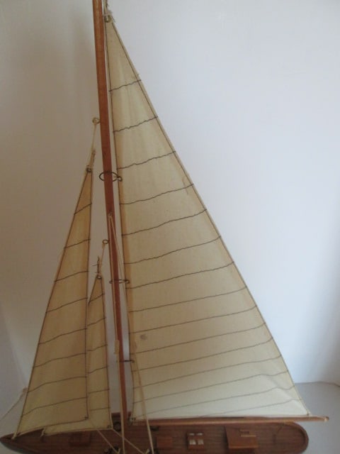 Handpainted Wooden Sailboat Scaled Model on Wood Stand - 4