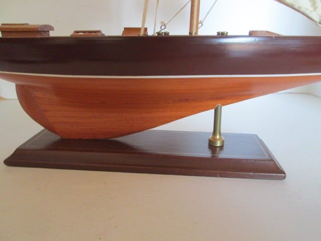 Handpainted Wooden Sailboat Scaled Model on Wood Stand - 5