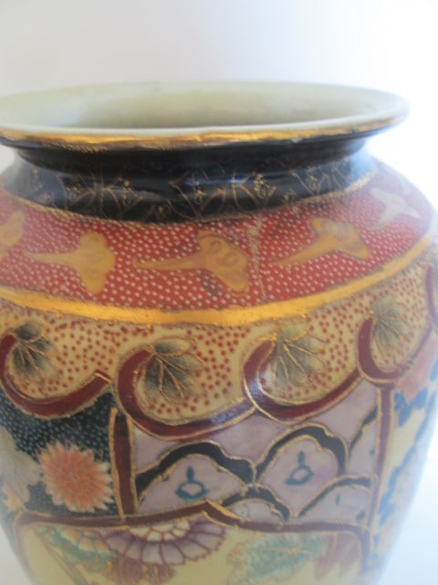 Japanese Satsuma Moriage Style Vase with Floral and Bird Panels - 3