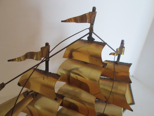 Midcentury DeMott Signed Brass Clipper Ship Sculpture on Marble Base - 2
