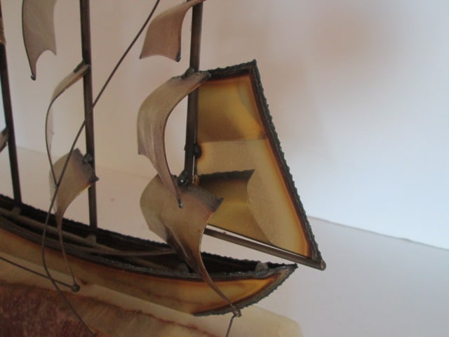 Midcentury DeMott Signed Brass Clipper Ship Sculpture on Marble Base - 3