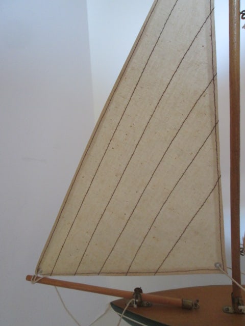 Handpainted Wooden Sailboat Scaled Model on Wood Stand - 4