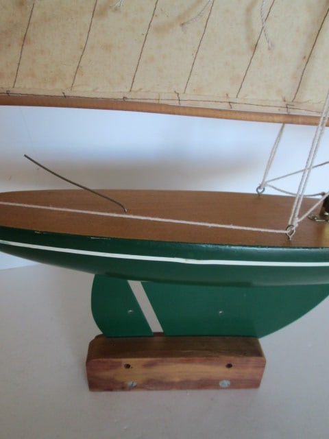 Handpainted Wooden Sailboat Scaled Model on Wood Stand - 5