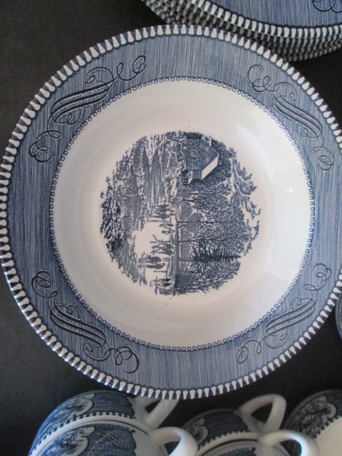 33 Pieces of Currier & Ives Blue by Royal Multi-Motif Center Scene Dinner Ware - 11