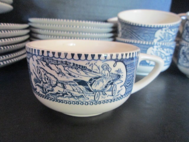 33 Pieces of Currier & Ives Blue by Royal Multi-Motif Center Scene Dinner Ware - 2