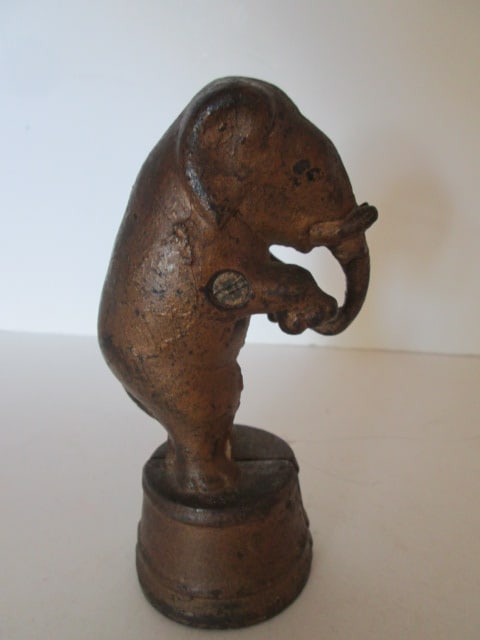 Painted Gold Cast Iron Elephant Form Coin Bank - 2