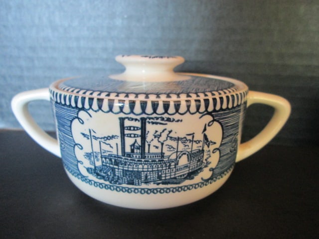 Currier & Ives Blue by Royal Multi-Motif Center Scene Creamer, Sugar Bowl and Shakers - 4