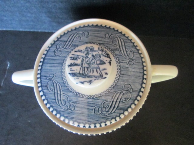 Currier & Ives Blue by Royal Multi-Motif Center Scene Creamer, Sugar Bowl and Shakers - 5