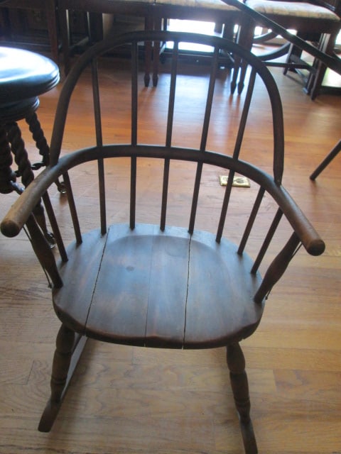 Antique Bent Wood Windsor Style Child's Rocker: 17"w, seat has some splits-see pictures and preview, Local Pickup Only