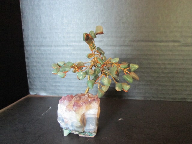 Amethyst Polished Stone Grape Cluster and Coiled Brass Wire Jade Tree in Amethyst - 4