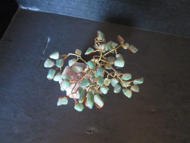 Amethyst Polished Stone Grape Cluster and Coiled Brass Wire Jade Tree in Amethyst - 5