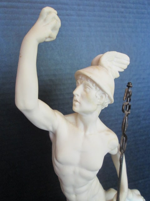 A. Santini Neoclassical Mercury/Hermes Figural Statue with Caduceus and Zephyrus on Marble Base - 3