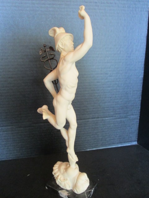 A. Santini Neoclassical Mercury/Hermes Figural Statue with Caduceus and Zephyrus on Marble Base - 4