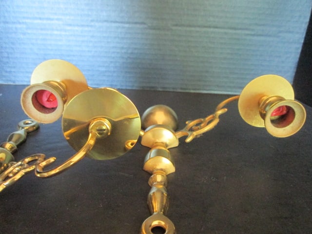 Pair of Brass 2 Arm Candle Sconces - 4