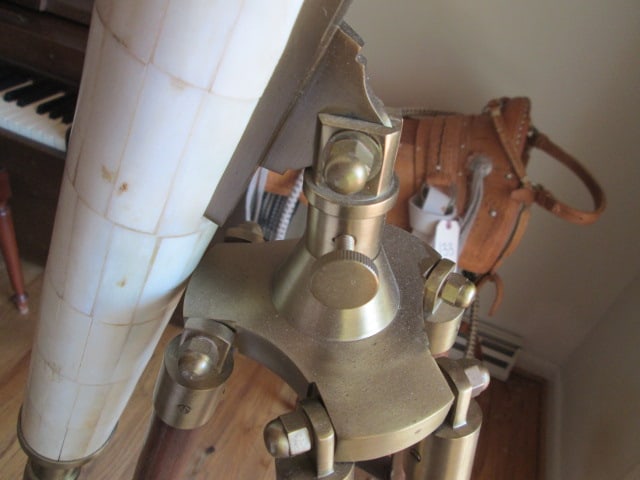 Bone Veneer Brass Telescope with Wooden Tripod - 7