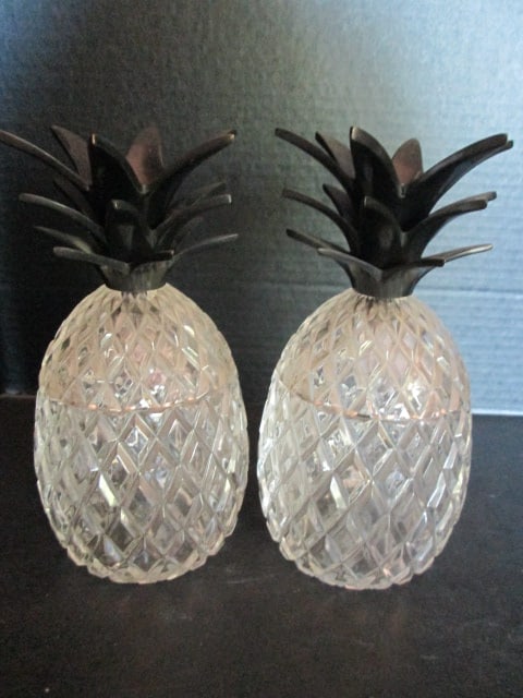 Pair of Castilian Imports Polish Lead Crystal Pineapple Candlestick Jars: 9 1/4"h
