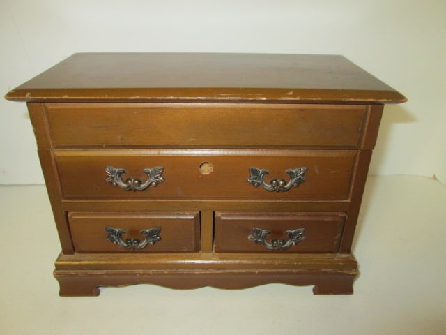 Prestige Wood Jewelry Box: 9 1/2" x 5" x 7", box was music but spring is sprung