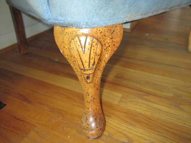 Blue Velour Upholstered Wingback Arm Chair with Carved Shell Cabriole Feet - 4