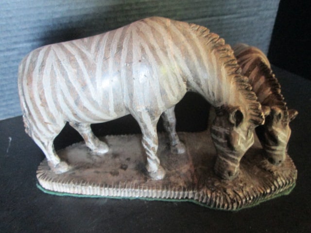 Handpainted Carved Stone Zebra Statue - 2