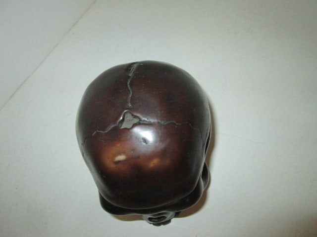 Turned Wood Tobacco Box and Sculpted Resin Human Skull Form Ashtray - 3