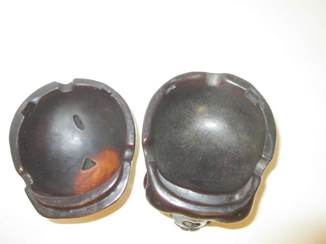 Turned Wood Tobacco Box and Sculpted Resin Human Skull Form Ashtray - 4