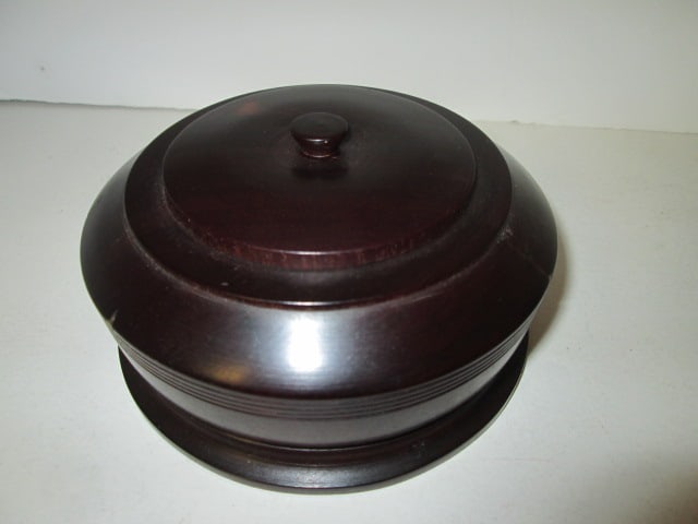 Turned Wood Tobacco Box and Sculpted Resin Human Skull Form Ashtray - 5