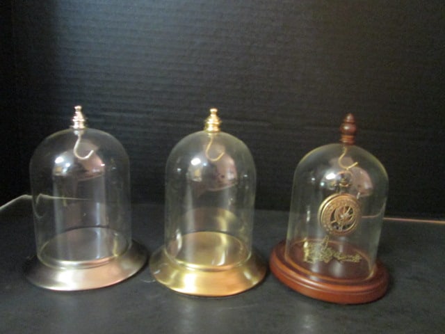 Prague Old Timer Wind-Up Pocket Watch Pendant Necklace and Three Pocket Watch: Glass Display Domes