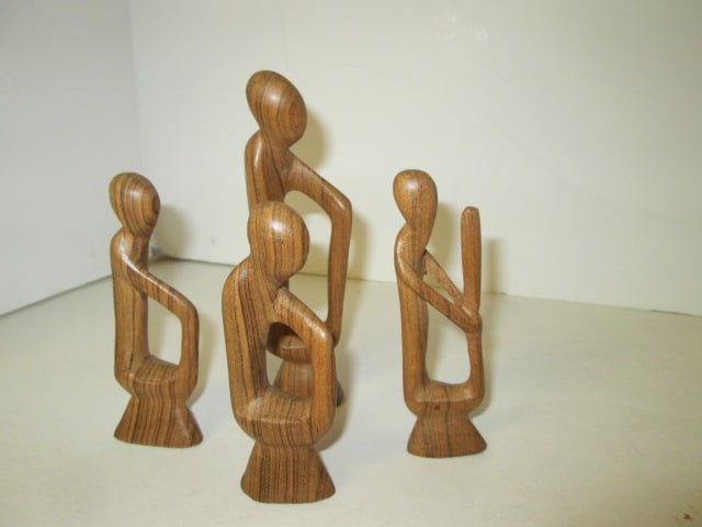 Four Hand Carved Folk Art Figures: .