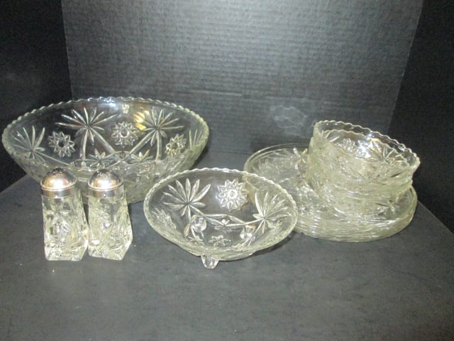 Anchor Hocking Early American Prescut Bowls, Chip 'n Dip Plates and Set of Shakers: .