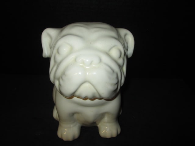 White Ceramic Bulldog Form Cookie Jar and Pair of Shakers - 5
