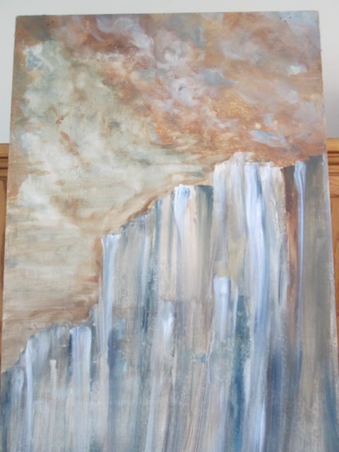 C.M. Lucas Artist Signed Landscape Painted on Recycled Hollow Core Slab Door - 2
