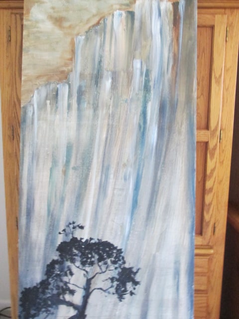 C.M. Lucas Artist Signed Landscape Painted on Recycled Hollow Core Slab Door - 3
