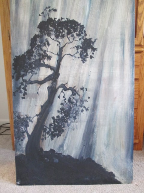 C.M. Lucas Artist Signed Landscape Painted on Recycled Hollow Core Slab Door - 4