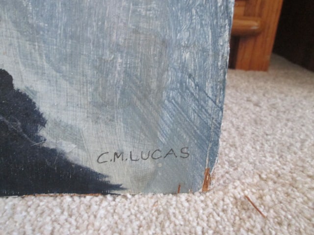 C.M. Lucas Artist Signed Landscape Painted on Recycled Hollow Core Slab Door - 5