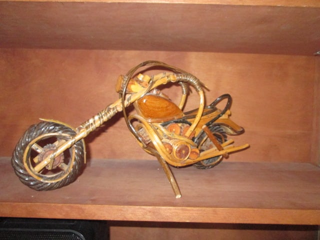 Hand Crafted Artisan Various Wood Species "Copper" Model Motorcycle: approx. 16" long