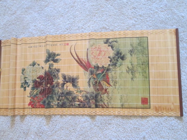 Framed and Matted Chinoiserie Style Prints and Two Bamboo Slat Wall Hangings - 2