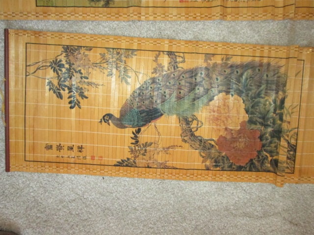 Framed and Matted Chinoiserie Style Prints and Two Bamboo Slat Wall Hangings - 3