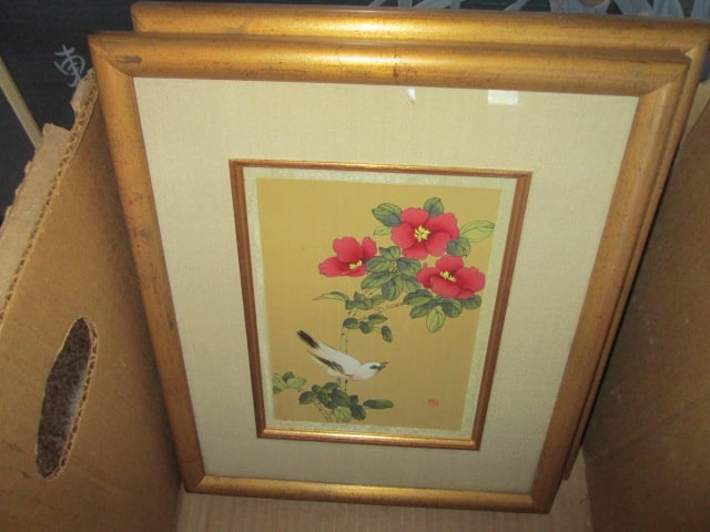 Framed and Matted Chinoiserie Style Prints and Two Bamboo Slat Wall Hangings - 4