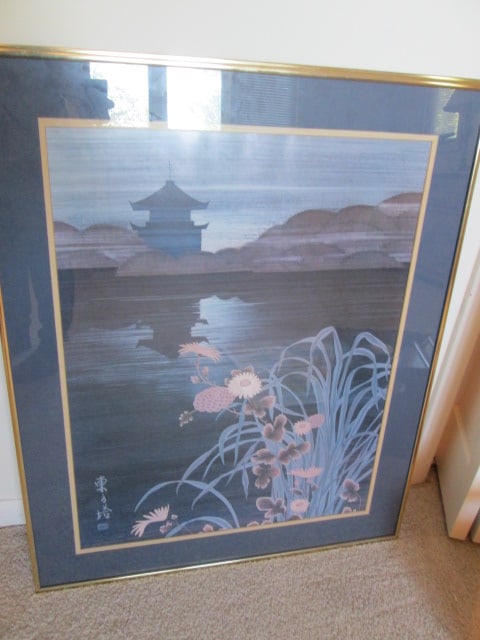 Framed and Matted Chinoiserie Style Prints and Two Bamboo Slat Wall Hangings - 6