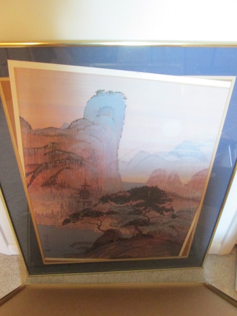 Framed and Matted Chinoiserie Style Prints and Two Bamboo Slat Wall Hangings - 8