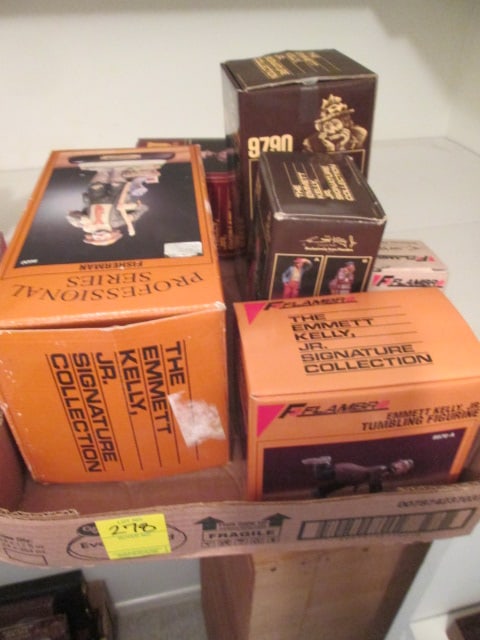 Six Flambro Emmett Kelly, Jr. Clown Figurines in Original Boxes: see pictures and preview for selection