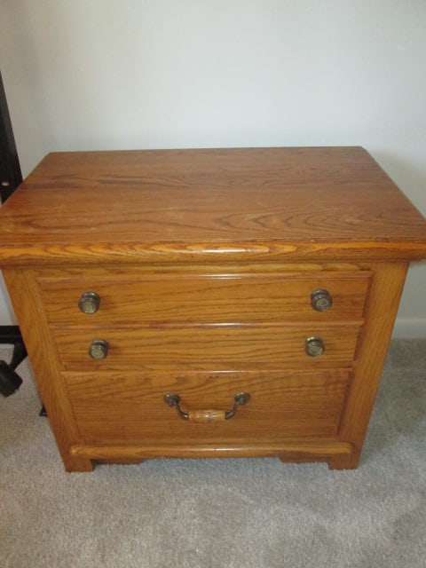 Thomasville Oak Full/Queen Size Bed and 2 Drawer Nightstand - 2