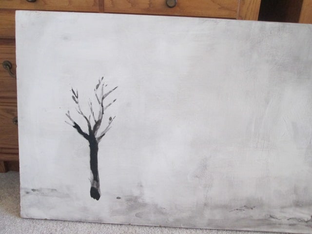 Original Black and White Barren Stand of Trees Landscape Painted on Recycled Hollow Core Slab Door - 2