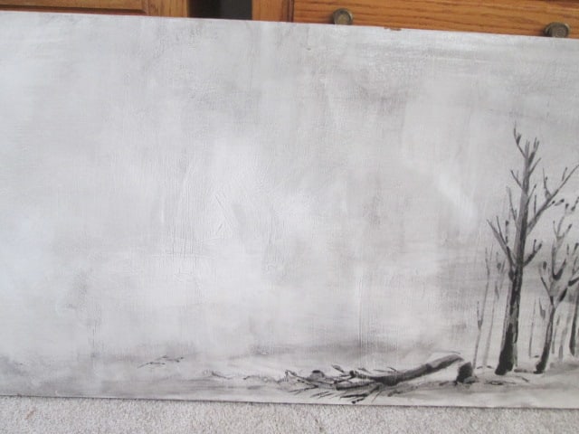 Original Black and White Barren Stand of Trees Landscape Painted on Recycled Hollow Core Slab Door - 3