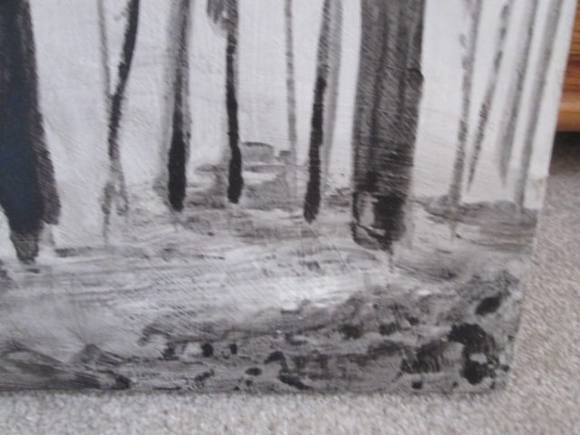 Original Black and White Barren Stand of Trees Landscape Painted on Recycled Hollow Core Slab Door - 5