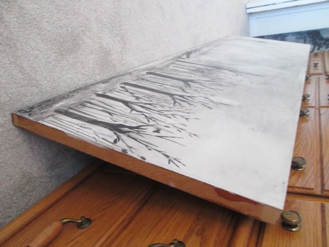 Original Black and White Barren Stand of Trees Landscape Painted on Recycled Hollow Core Slab Door - 6